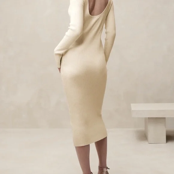 Black Sweater Midi Dress with Scoop back - Picture 2 of 6